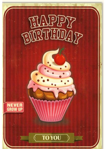Geburtstagskarte retro Happy Birthday Cupcake mit Kirsche