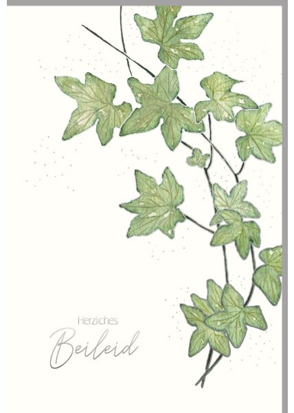 Trauerkarte Blätterzweige, Naturkarton, mit Silberfolie und Blindprägung premium