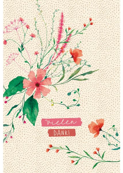 Postkarte Danke Vielen Dank Blumen, Zuckerrohrpapier