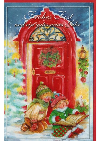 Weihnachtskarten nostalgisch Kinder Tür Buch