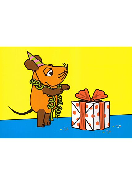 Maus-Postkarte Maus mit Geschenk