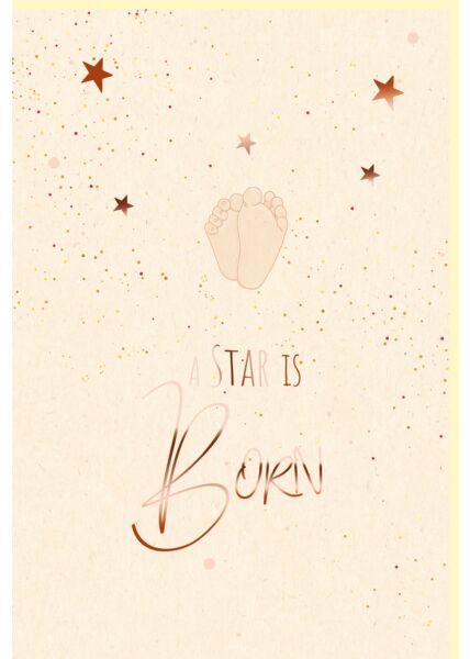 Glückwunschkarte zur Geburt Babyfüße, Sterne, Zuckerrohrpapier, mit roségoldener Metallicfolie