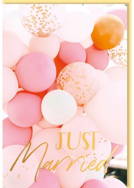 Glückwunschkarte Hochzeit Just Married Luftballons, mit Goldfolie