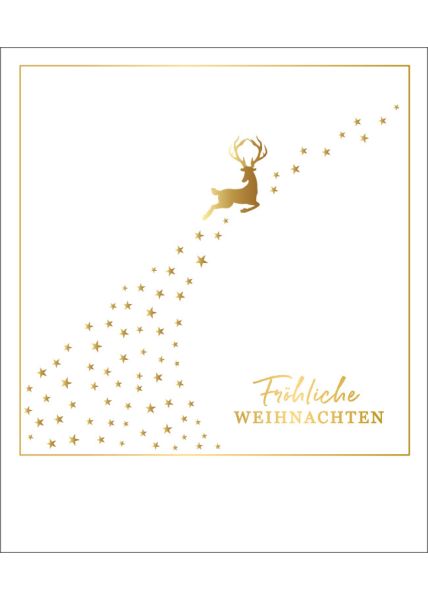 Weihnachtspostkarte Fröhliche Weihnachten Rehntier Sterne Goldfolie