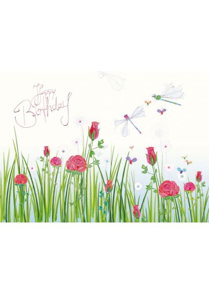 Postkarte Geburtstag Wiese Blumen Schmetterlinge