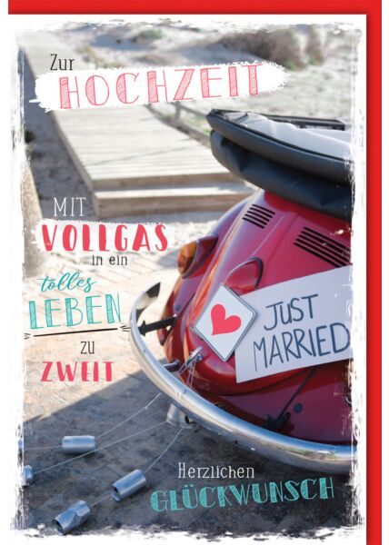 Glückwunschkarte Hochzeit Auto Spruch Vollgas in ein Leben zu Zweit