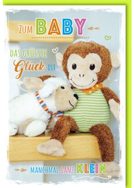 Glückwunschkarte Geburt Baby Teddy und Schaf