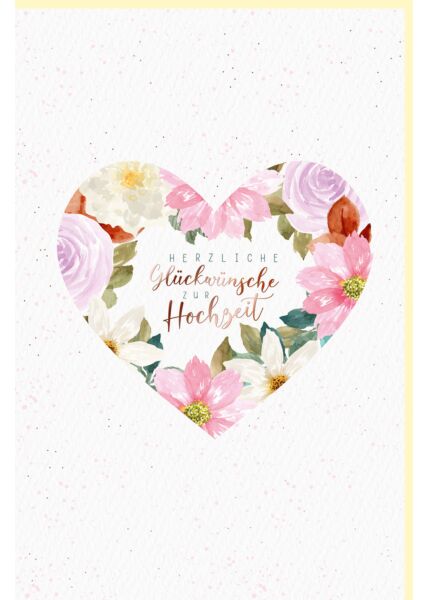 Hochzeitskarte farbige Metallicfolie Herz aus Blumen