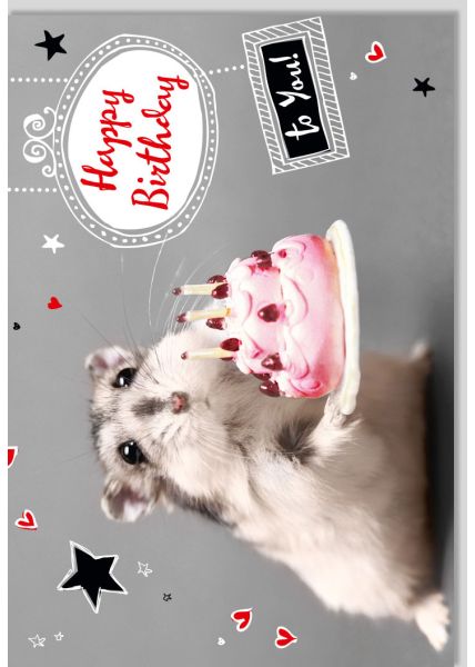 Glückwunschkarte Geburtstag Maus mit Torte Happy Birthday