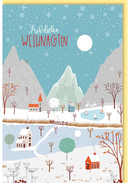 Weihnachtskarte Gezeichnet Winterwelt, Berge