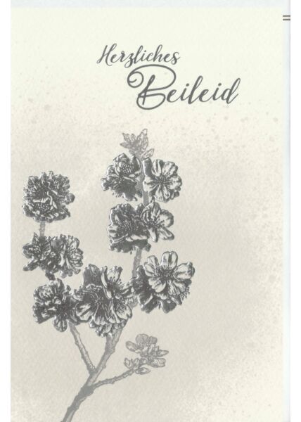 Trauerkarte Beileid Blüten, Naturkarton, mit Silberfolie und Blindprägung