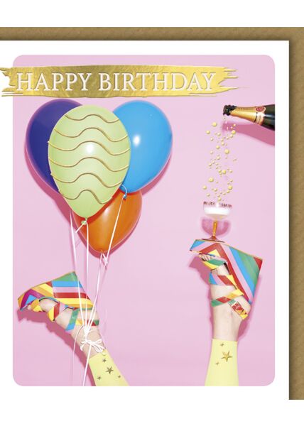 Geburtstagskarte für Frauen Snapshot Schuhe Sekt Luftballons Happy Birthday