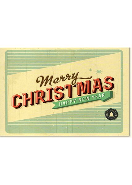 Weihnachtskarte retro Merry Christmas - Happy New Year Merry Christmas Happy New Year retrostil
