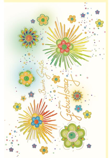 Geburtstagskarte Art Blumen, Text, Naturkarton, mit Goldfolie und Blindprägung