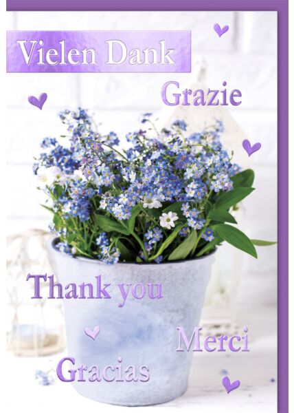 Grußkarte Danke Blumen in Topf Vielen Dank Grazie Thank You
