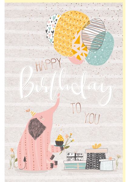 Geburtstagskarte farbige Metallfolie Motiv Schwein mit Luftballons