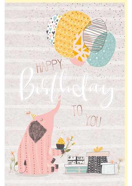 Geburtstagskarte farbige Metallfolie Motiv Schwein mit Luftballons