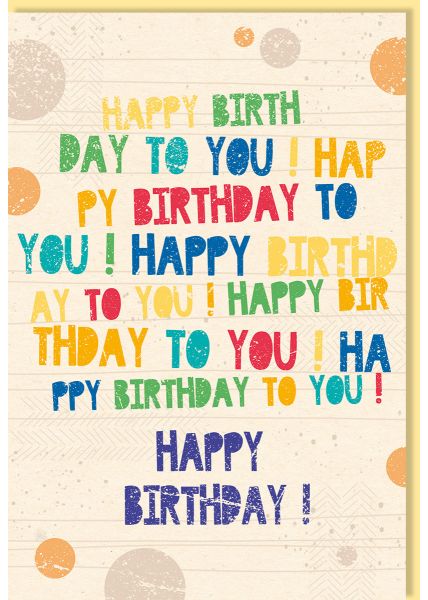 Glückwunschkarte Geburtstag Schriftkarte, Zuckerrohrpapier, Spruch Happy Birthday to you