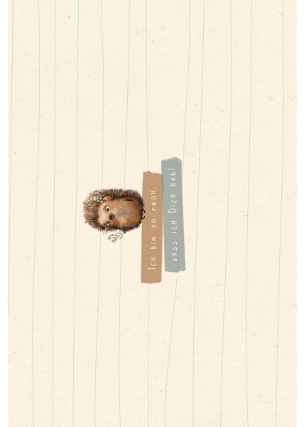 Postkarte Liebe Freundschaft mit Igel Zuckerrohrpapier