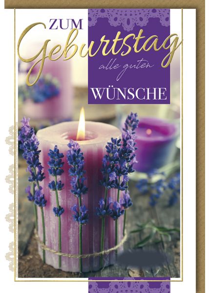 Glückwunschkarten Geburtstag - Zum Geburtstag alle guten Wünsche Kerzen- und Lavendeldesign, Elegante Feierliche Karte