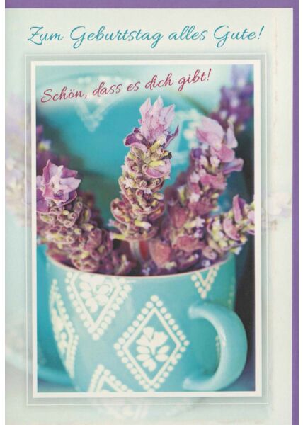 Geburtstagskarte Lavendel in Tasse