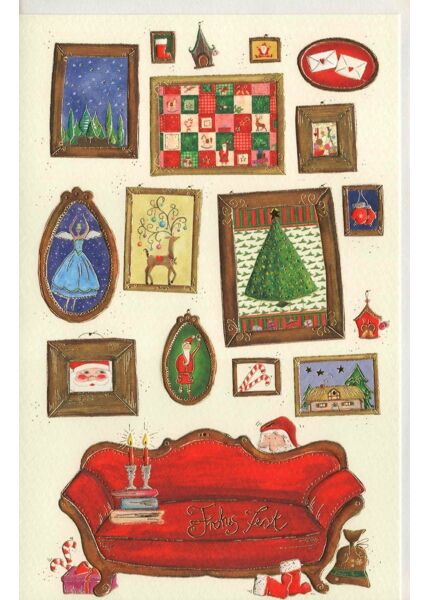 Weihnachtsgrußkarte Naturkarton Nikolaus Sofa