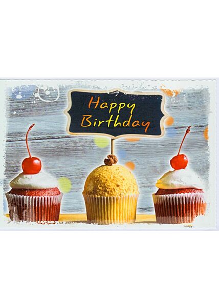 Happy Birthday Karte drei Kuchen klein