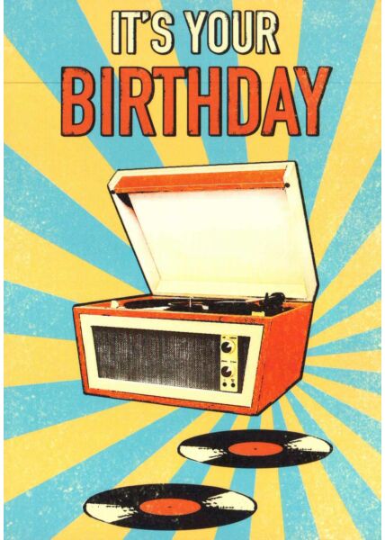 Postkarte Geburtstag retro Schallplatte It's your Birthday