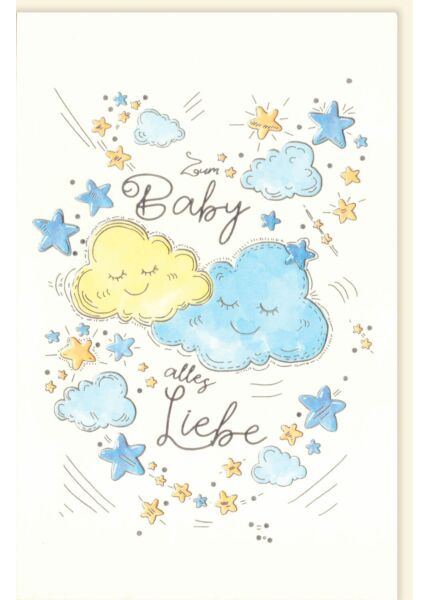 Glückwunschkarte zur Geburt Wolken Zum Baby alles Liebe