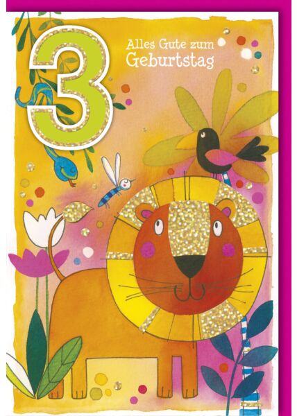 Geburtstagskarte für Kinder 3 Jahre Dschungeltiere