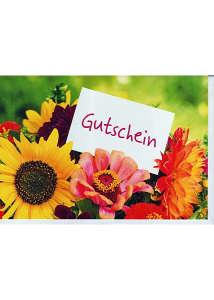 Gutscheinkarte: Blumenstrauß mit Gutscheinkarte