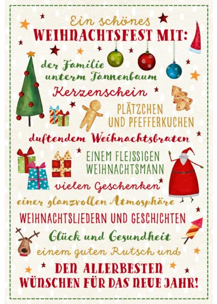 schöne Weihnachtskarte Ein schönes Weihnachtsfest mit der Familie unterm Tannenbaum