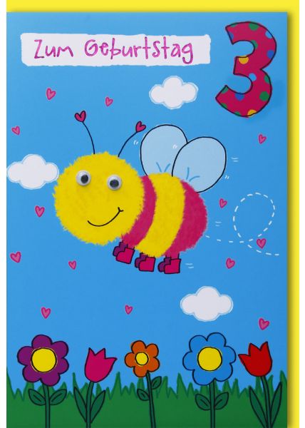Geburtstagskarte für Kinder 3. Geburtstag - Biene
