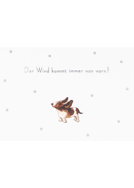 Postkarte witzig Der Wind kommt immer von vorn! - Bassett
