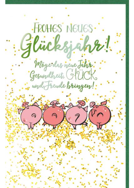 Neujahrsgrußkarte Schweine Gesundheit, Glück und Freude