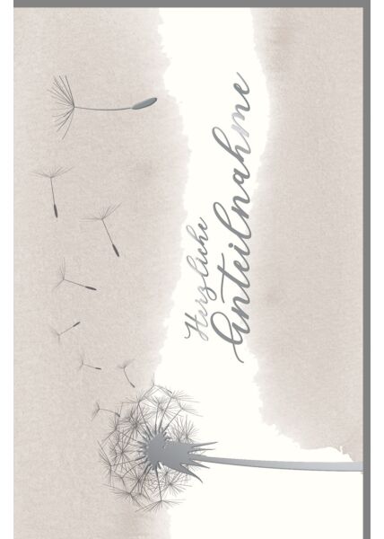 Trauerkarte Art Pusteblume, Naturkarton, mit Silberfolie und Blindprägung