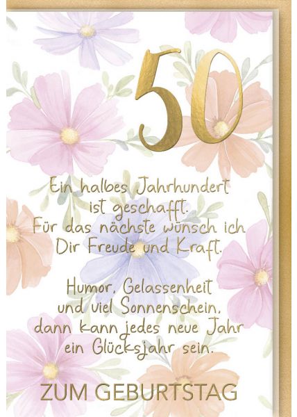 Geburtstagskarte 50 Schöner Spruch edles Papier