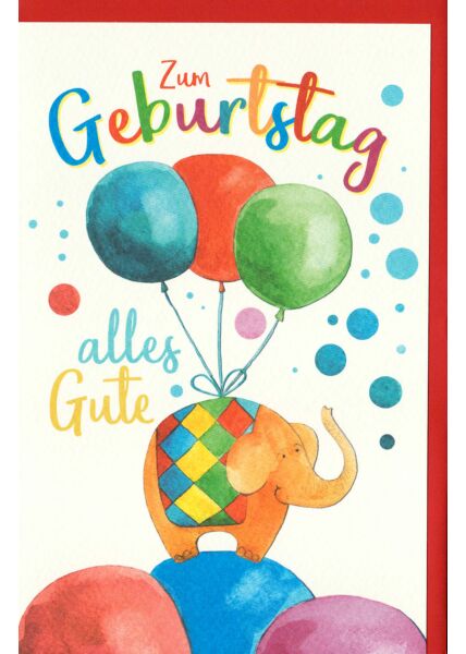 Karte Geburtstag Kind Luftballons, Elefant, Naturkarton