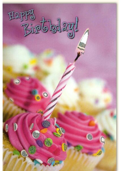 Glückwunschkarte Geburtstag Happy Birthday Cupcakes Kerze pink