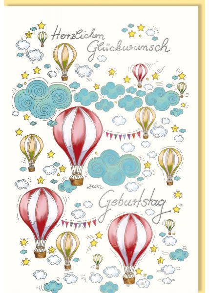 Glückwunschkarte Geburtstag Heißluftballon Himmel Wolken