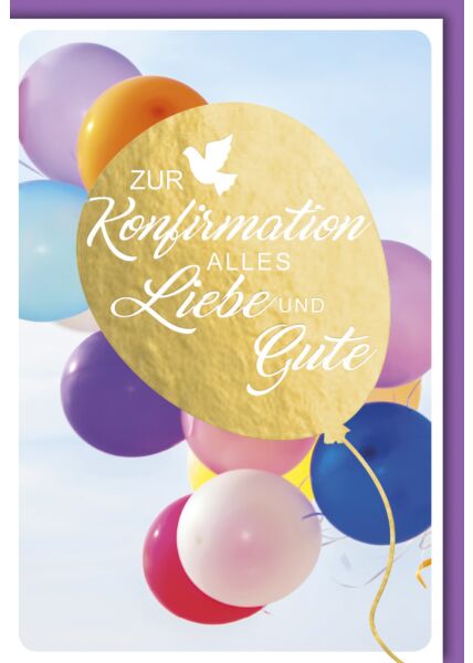 Glückwunschkarte Konfirmation - goldener Luftballon mit Schriftzug