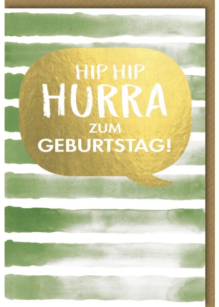 Geburtstagskarte - Hip Hip Hurra auf grünem Aquarell