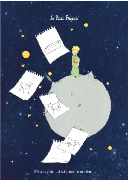 Postkarte der kleine Prinz Zettel Mond