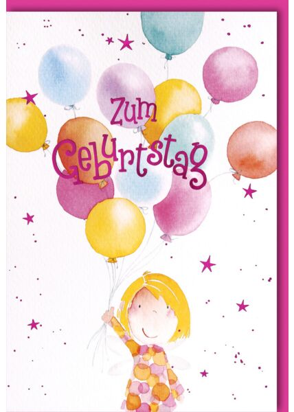 Geburtstagskarte für Kinder Mädchen mit Flügeln