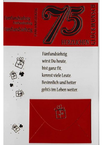 Geburtstag 75 Karte mit Kuvert für Geld
