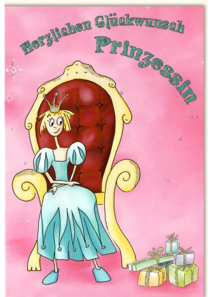 Geburtstagskarte für Kinder Herzlichen Glückwunsch Mädchen Prinzessin Glitzerlack