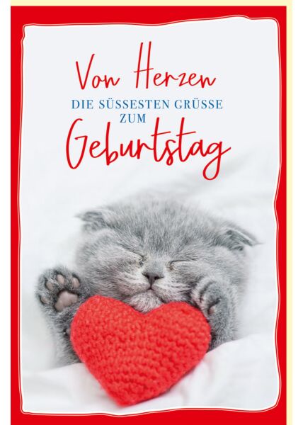 Geburtstagskarte Tier Katze mit rotem Herz