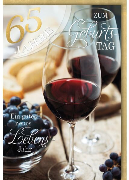 Glückwunschkarte 65 Geburtstag Weinglas Rotwein