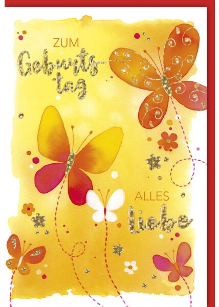 Geburtstagskarte bunt Schmetterlinge Zum Geburtstag alles Liebe