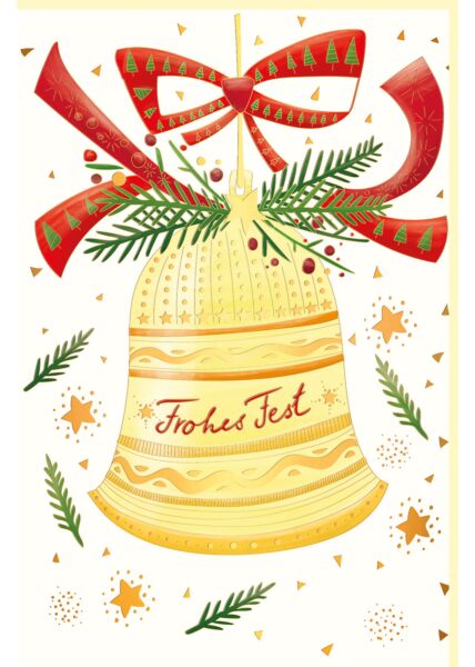 Weihnachtskarte hochwertig veredelt Weihnachsglocke mit roter Schleife